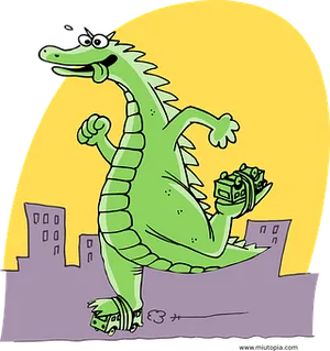 Cartoon Godzilla City Stroll PNG Image