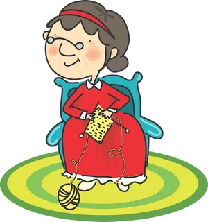 Cartoon Granny Knitting PNG Image