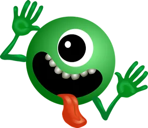 Cartoon Green Alien Sticking Out Tongue PNG Image