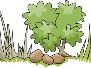 Cartoon Green Bush Vector PNG Image