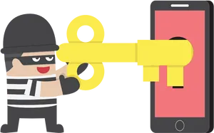 Cartoon Hacker Unlocking Smartphone PNG Image