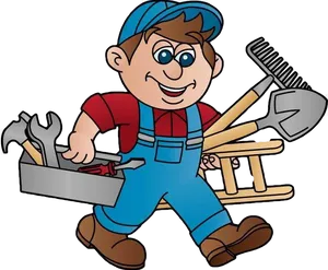 Cartoon Handyman With Tools PNG Image