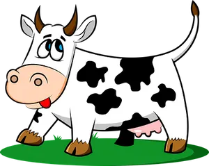 Cartoon Happy Cow Standingon Grass PNG Image