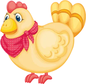 Cartoon Hen Wearing Red Scarf.png PNG Image