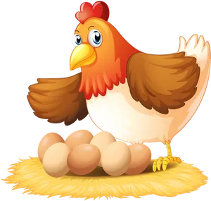 Cartoon Hen With Eggs PNG Image