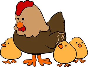 Cartoon Henand Chicks PNG Image