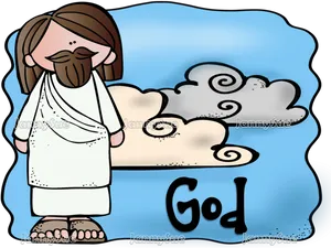 Cartoon Jesusand Clouds PNG Image