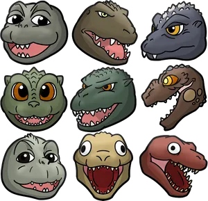 Cartoon_ Kaiju_ Heads_ Collection PNG Image