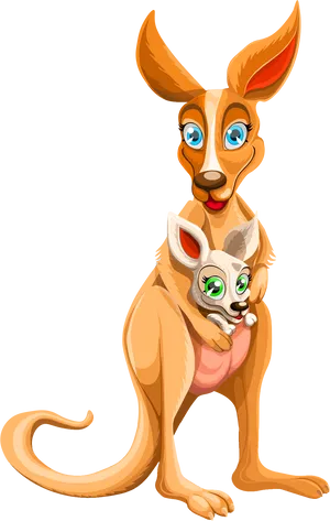 Cartoon Kangarooand Joey PNG Image