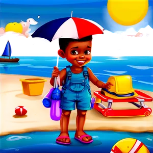 Cartoon Kid At The Beach Png Ejd43 PNG Image