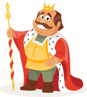 Cartoon King With Scepter PNG Image