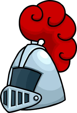 Cartoon Knight Helmet Red Plume PNG Image