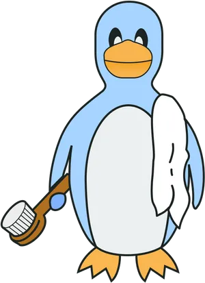 Cartoon Linux Penguinwith Toothbrush PNG Image