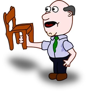 Cartoon Man Holding Chair PNG Image