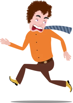 Cartoon Man Runningin Panic PNG Image