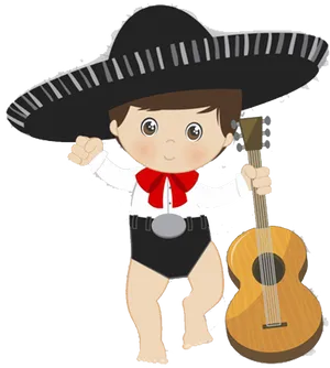 Cartoon Mariachi Playerwith Guitar PNG Image