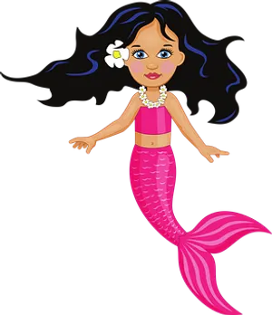 Cartoon Mermaidwith Pink Tail PNG Image