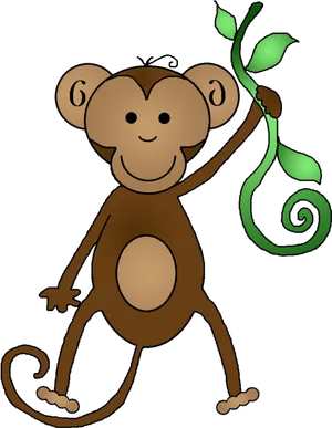 Cartoon Monkey Holding Vine PNG Image