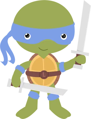 Cartoon Ninja Turtlewith Swords PNG Image