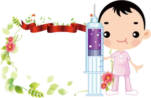 Cartoon Nurse With Giant Syringe PNG Image