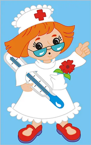 Cartoon Nurse With Thermometerand Flower PNG Image