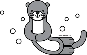 Cartoon Otter Holding Sign PNG Image