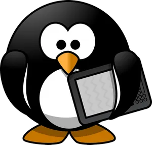 Cartoon Penguinwith Tablet PNG Image