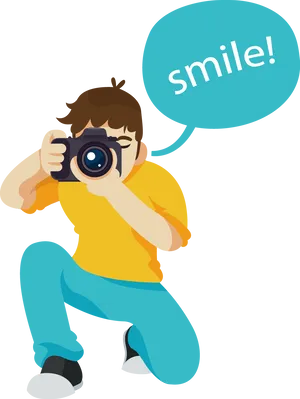 Cartoon Photographer Capturing Smile PNG Image