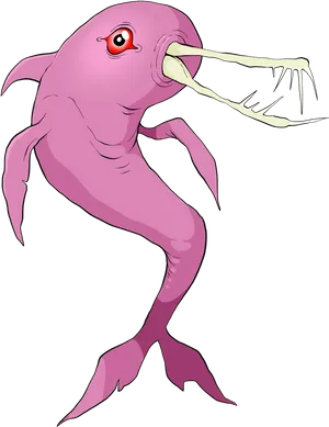 Cartoon Pink Dolphinwith Narwhal Tusk PNG Image