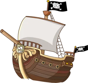 Cartoon Pirate Ship Illustration PNG Image