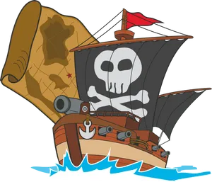 Cartoon Pirate Ship Vector PNG Image