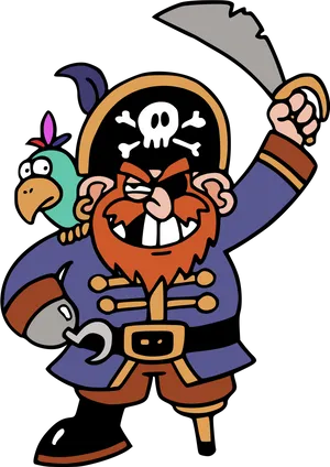 Cartoon Piratewith Parrot PNG Image