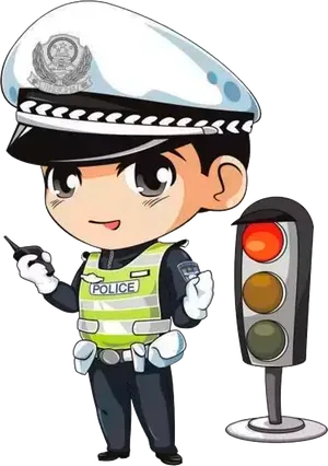 Cartoon Police Officer Traffic Control PNG Image