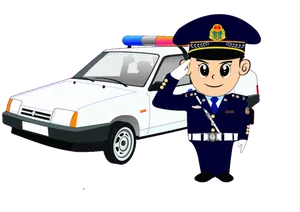 Cartoon Police Officerand Patrol Car PNG Image