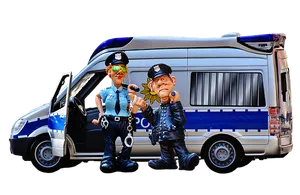 Cartoon Police Officersand Van PNG Image