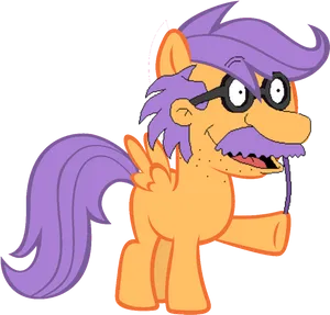 Cartoon Ponywith Glassesand Mustache PNG Image