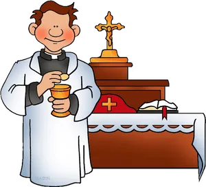 Cartoon Priest Performing Eucharist PNG Image