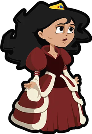 Cartoon Princessin Red Dress PNG Image