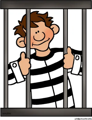 Cartoon Prisoner Thumbs Up Behind Bars PNG Image