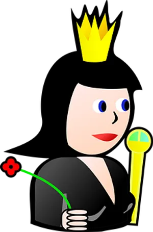 Cartoon Queenwith Scepterand Flower PNG Image