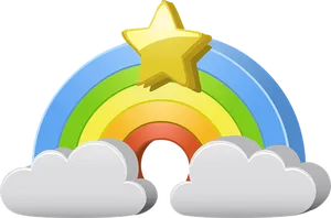 Cartoon Rainbow Star Clouds PNG Image