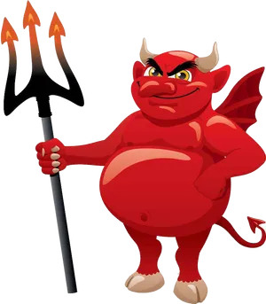 Cartoon Red Devil With Trident PNG Image