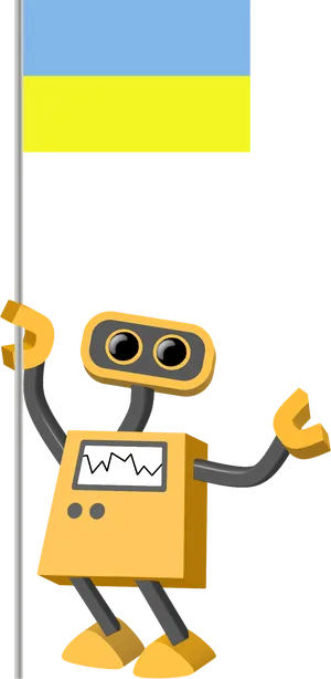 Cartoon Robot Holding Ukraine Flag PNG Image