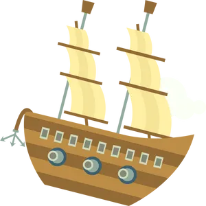 Cartoon Sailing Ship Vector PNG