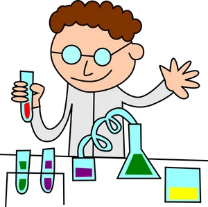 Cartoon Scientist Conducting Experiments PNG Image