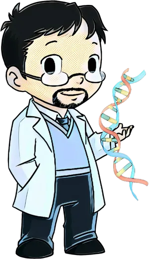 Cartoon Scientist Holding D N A Helix.png PNG Image