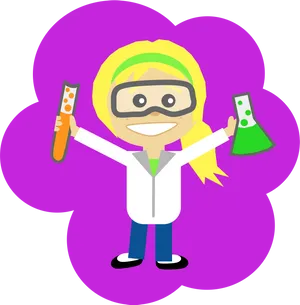 Cartoon Scientist Holding Test Tubes PNG Image