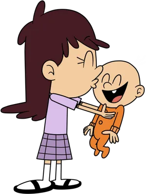 Cartoon Sibling Hug PNG Image