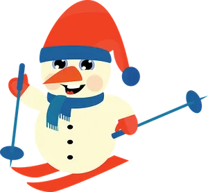 Cartoon Snowman Skiing PNG Image