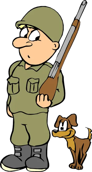 Cartoon Soldierand Dog PNG Image